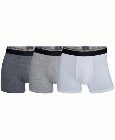 Cr7 Men's Cotton Blend Trunks, Pack Of 3 In Light Gray,dark Gray,white,black,lig