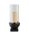Danya B Modern Black Metal Bold Pedestal And Glass Pillar Votive Candle Holder, Small In Black,clear