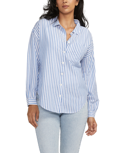 Jag Women's Relaxed Button-down Shirt In Blue Stripe