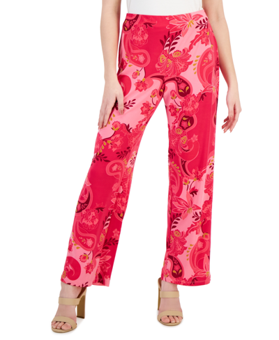 Jm Collection Petite Glamorous Garden Pull-on Wide-leg Pants, Created For Macy's In Claret Rose Combo