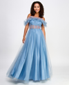 BCX JUNIORS' OFF-THE-SHOULDER GLITTER TULLE CORSET GOWN, CREATED FOR MACY'S