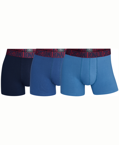 Cr7 Men's Cotton Blend Trunks, Pack Of 3 In Dark Blue,light Blue,dark Pink
