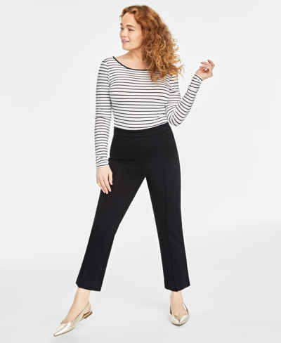 On 34th Women's Ponte-knit Pull-on Ankle Pants, Created For Macy's In Deep Black