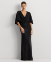 Ralph Lauren Metallic Knit Twist-front Cape Gown In Black