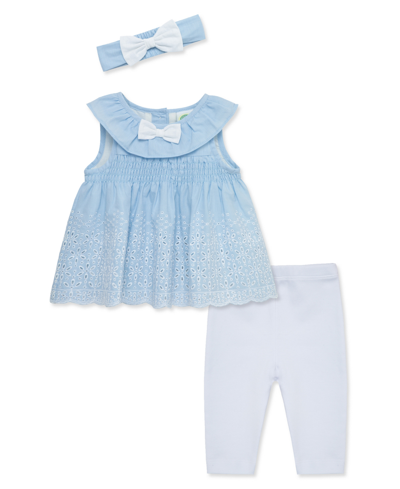 Little Me Girls' Chambray Eyelet Tunic Set & Headband - Baby In White,blue