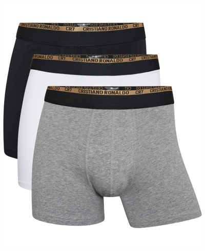 Cr7 Men's Cotton Blend Trunks, Pack Of 3 In Black,gray,white,gold