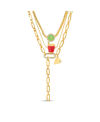 KENSIE MULTI 3 PIECE MIXED CHAIN NECKLACE SET WITH RED CUP, LINE AND HEART CHARM PENDANTS