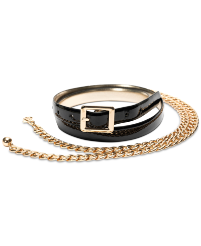 Inc International Concepts Women's Reversible & Chain Belt Set, Created For Macy's In Black Gold