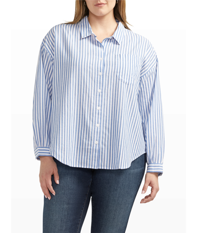 Jag Plus Size Relaxed Button-down Shirt In Blue Stripe