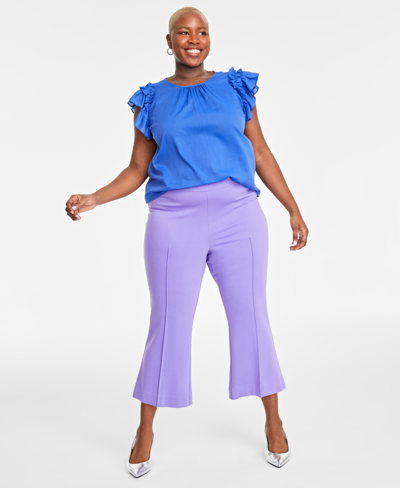 On 34th Trendy Plus Size Flutter-sleeve Blouse, Created For Macy's In Cobalt Glaze