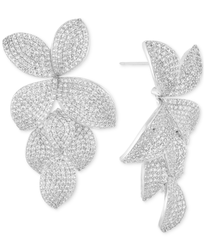 By Adina Eden Pave Fancy Flower Petals Drop Earrings In Silver