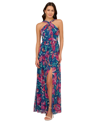 ADRIANNA PAPELL WOMEN'S PRINTED CHIFFON HALTER GOWN