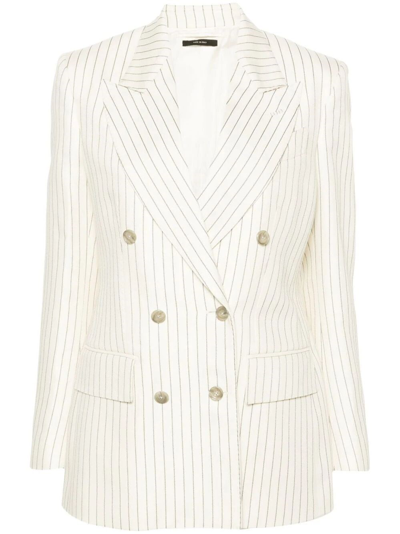 Tom Ford Pinstripe Double-breasted Blazer Jacket In Nude & Neutrals