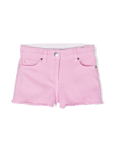 Stella Mccartney Kids' Mid-rise Frayed Denim Shorts In Pink & Purple