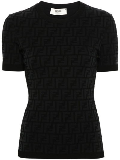 Fendi Ff Short-sleeved Jumper In Black