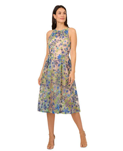 Adrianna Papell Floral Embroidered Fit & Flare Party Dress In Blue Multi