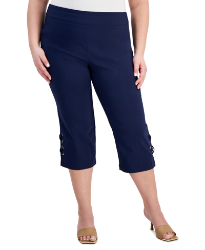 Jm Collection Plus Size Side Lace-up Capri Pants, Created For Macy's In Intrepid Blue