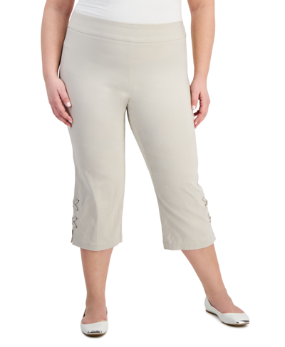 Jm Collection Plus Size Side Lace-up Capri Pants, Created For Macy's In Stonewall