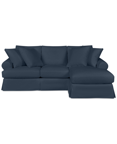 MACY'S BRENALEE 96" ROLL ARM PERFORMANCE FABRIC SLIPCOVER REVERSIBLE CHAISE SOFA WITH FOUR PILLOWS