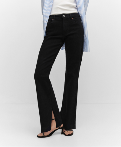 Mango Women's Medium-rise Straight Slits Detail Jeans In Black Denim