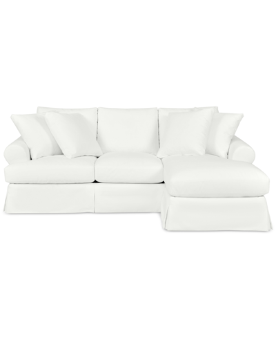 MACY'S BRENALEE 96" ROLL ARM PERFORMANCE FABRIC SLIPCOVER REVERSIBLE CHAISE SOFA WITH FOUR PILLOWS