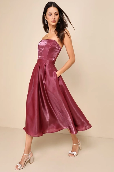 Lulus Radiant Direction Mauve Purple Strapless Midi Dress With Pockets