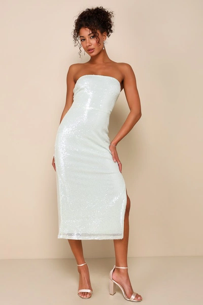 Lulus Sincerely Immaculate Mint Green Sequin Strapless Midi Dress