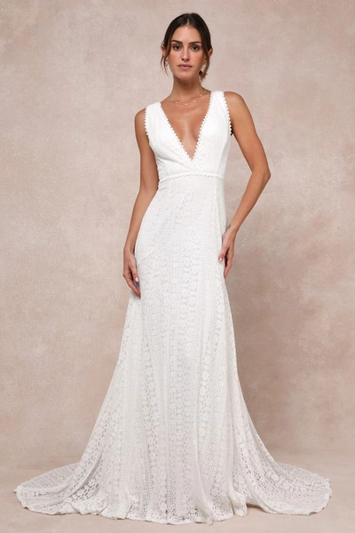 Lulus Infinite Bliss Ivory Lace Sleeveless Backless Trumpet Maxi Dress