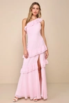 Lulus Brilliant Grace Light Pink Ruffled One-shoulder Maxi Dress In Light Pink