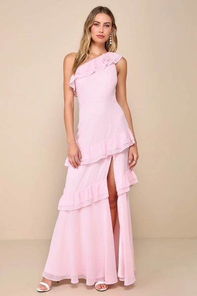 Lulus Brilliant Grace Light Pink Ruffled One-shoulder Maxi Dress