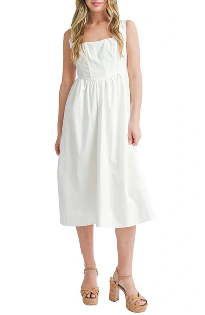 Lush Corset Cotton Poplin Midi Dress In White