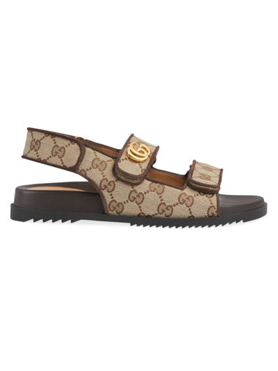 Gucci Double G Canvas Sandals In Beige