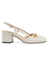 Gucci Lady Leather Horsebit Slingback Pumps In White