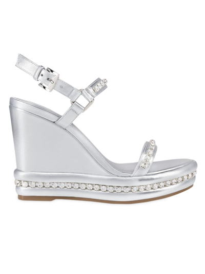 Christian Louboutin Pyraclou 110 Glitter Wedge Sandals In Silver