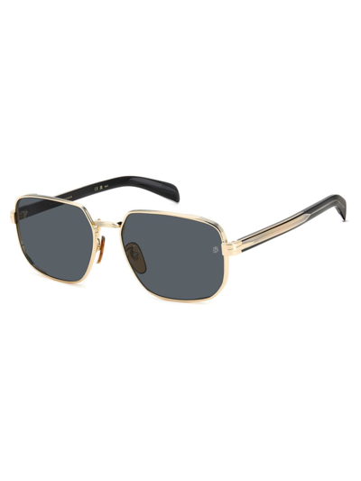 David Beckham Men's Stainless Steel Rectangle Sunglasses In Gold Black Dark Grey