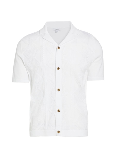 Reiss Fortune - White Cable Knit Cuban Collar Shirt, M