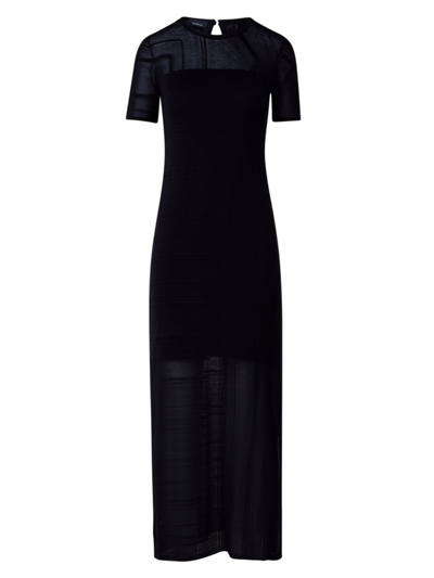 Akris Lizzie Lines Ajoure Knit Short-sleeve Midi Dress In Black