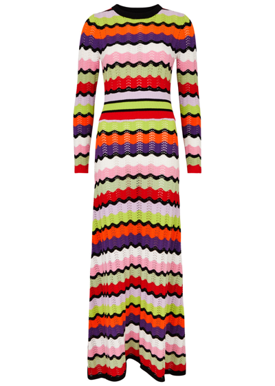 Olivia Rubin Vivica Striped Pointelle-knit Maxi Dress In Multicoloured