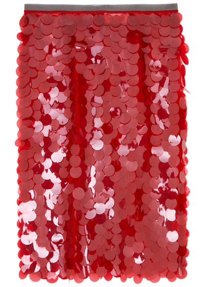 16arlington Delta Embellished Tulle Midi Skirt In Red