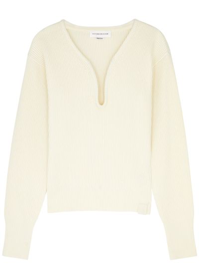 Victoria Beckham Frame Ribbed-knit Jumper In Natural