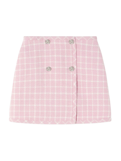 Versace Check-pattern Virgin Wool-blend Skirt In Pastel Pink,white