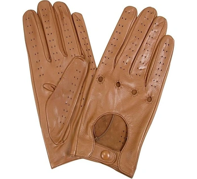 Gucci Designer Women's Gloves Women's Tan Perforated Italian Leather Driving Gloves In Marron