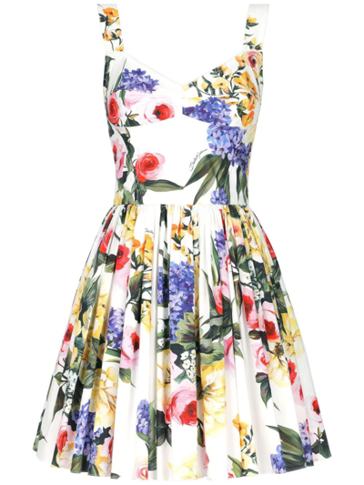 Dolce & Gabbana Corset Dress With Garden Print In Neutrals