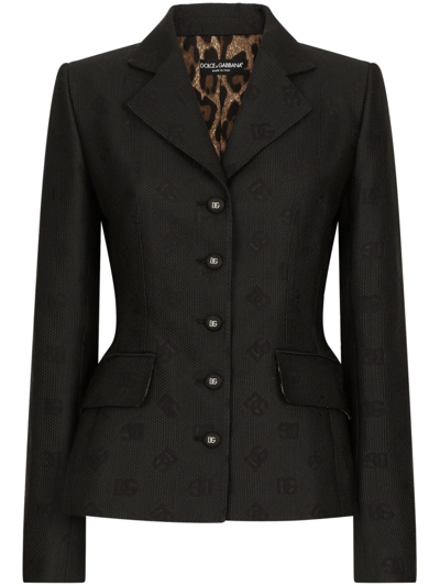 Dolce & Gabbana Logo-jacquard Single-breasted Blazer In Black