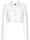 DOLCE & GABBANA WHITE MONOGRAM JACQUARD CROPPED JACKET