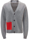 JW ANDERSON GREY CONTRAST POCKET V-NECK CARDIGAN