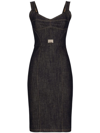 DOLCE & GABBANA BLACK LOGO PLAQUE DENIM MIDI DRESS