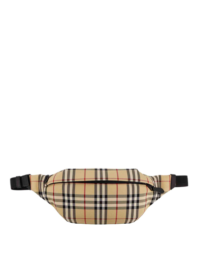 Burberry Nylon Belt Bag With  Check Motif In Beige