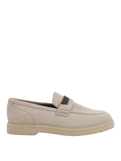 Brunello Cucinelli Suede Loafer With Iconic Jewel Application In Beige