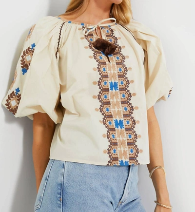 Figue Women's Harlow Floral Embroidered Cotton Peasant Top In Beige